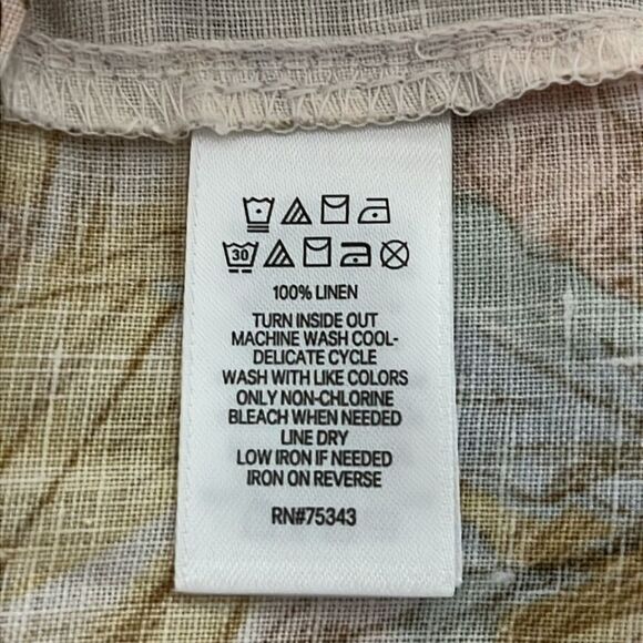 Nicole Miller Floral Print Linen Dress Ruffle Cap Sleeves Soft Peach, Blue - Picture 7 of 7